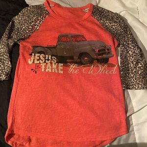 Jesus take the wheel leopard 3/4 sleeve shirt top